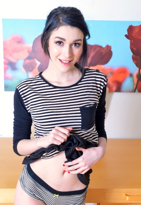 Skinny Ivy Aura strips and gapes her smooth eager pussy open - 5 of 16