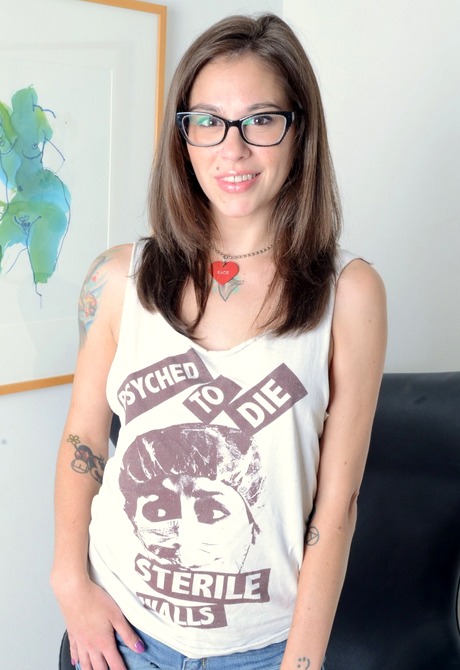 Nerdy teen Kacie stripteases and poses in nothing but socks - 2 of 16