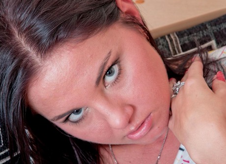 Tan brunette Rada pulls off her panties and fingers her twat - 4 of 15