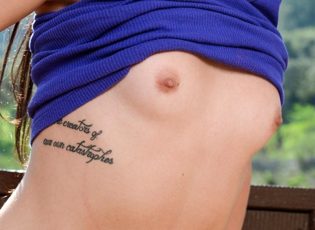 Flirty girl next door Renee strips and spreads her pussy - 7 of 16