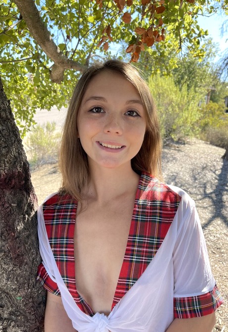 Cute amateur teen Mira Monroe teasing outdoors and fingering ass
