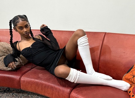 Indian babe Fae Love poses in white stockings while spreading juicy pussy lips - 4 of 16