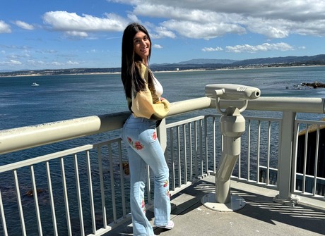 Cute teen brunette Aubry Babcock reveals hairy pussy during sexy feet teasing - 4 of 16