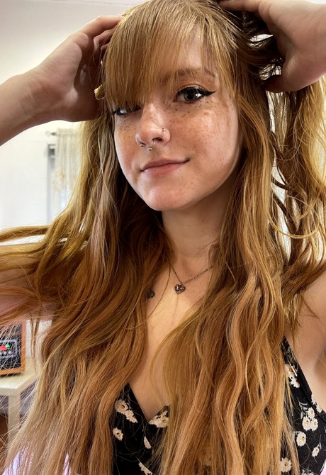 Cute redhead with freckles Amber Stark shows perky tits and tight pussy - 2 of 16