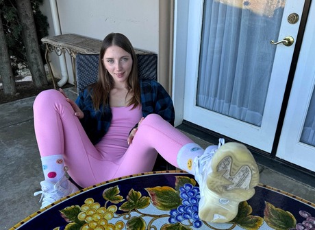 Teen Macy Meadows removes onesie to show tattoos along with nice ass and pussy - 3 of 16