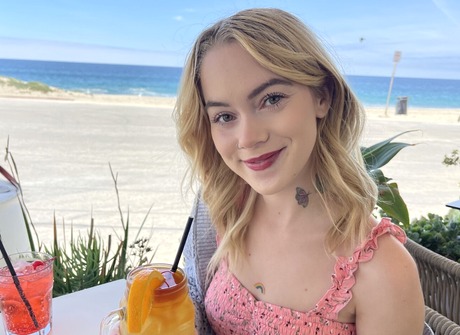 Cute blonde Sage Fox flashing pussy in upskirt shots outdoors - 7 of 16